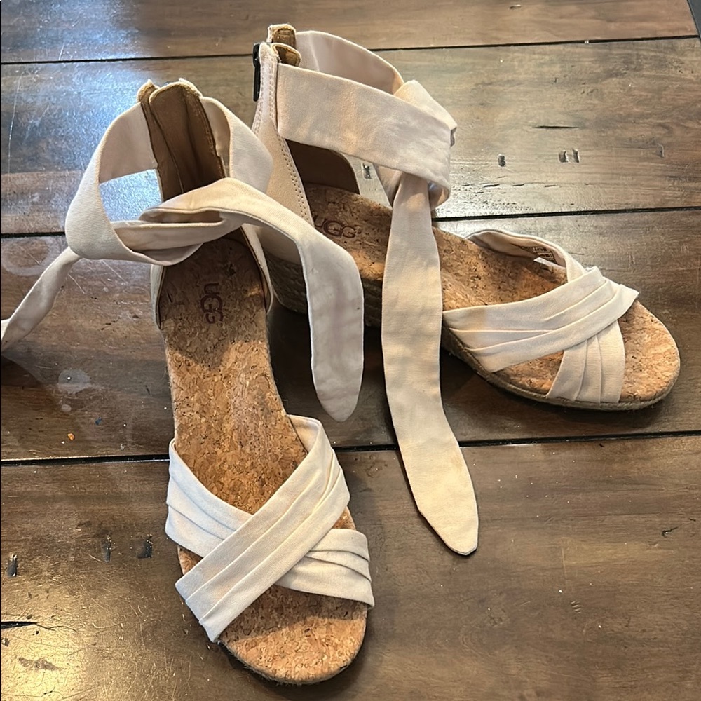 UGG Cream Espadrilles with Cork Footbed and Adjustable Straps